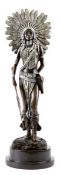 Bronze-Figur "Indianerin mit üppigem Federschmuck und Gewehr", Nachguß 20. Jh., signiert"Ma