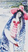 Werner, Heinz (1928 Coswig-2019 ebenda) "Frau mit Hut am Meer", Aquarell/Papier, sign.u.r. un