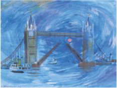 Werner, Heinz (1928 Coswig-2019 ebenda) "London-Tower Bridge", Mischtechnik, sign. u.l.und da