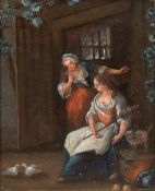 Radl, Anton (1774 Wien-1852 Frankfurt am Main) "Zwei Frauen beim Tauben füttern",Öl/Lw./Spe