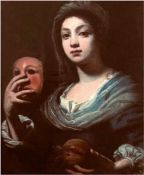 Nach Lorenzo Lippi (1604-1666) "Frau mit Maske", Öl/Lw., unsign., 1 kl. Hinterlegung,rückse