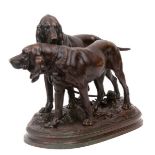 Lecourtier, Prosper (1855 Gremilly/Frankreich-1924 Paris) "Zwei Jagdhunde", Bronze, dunkelpat