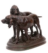 Lecourtier, Prosper (1855 Gremilly/Frankreich-1924 Paris) "Zwei Jagdhunde", Bronze, dunkelpat