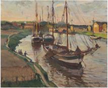 Schubert, Hans "Kanal bei Lübeck", Öl/Lw., sign. u.r. und dat. 1921, 69x83,5 cm, Rahmen