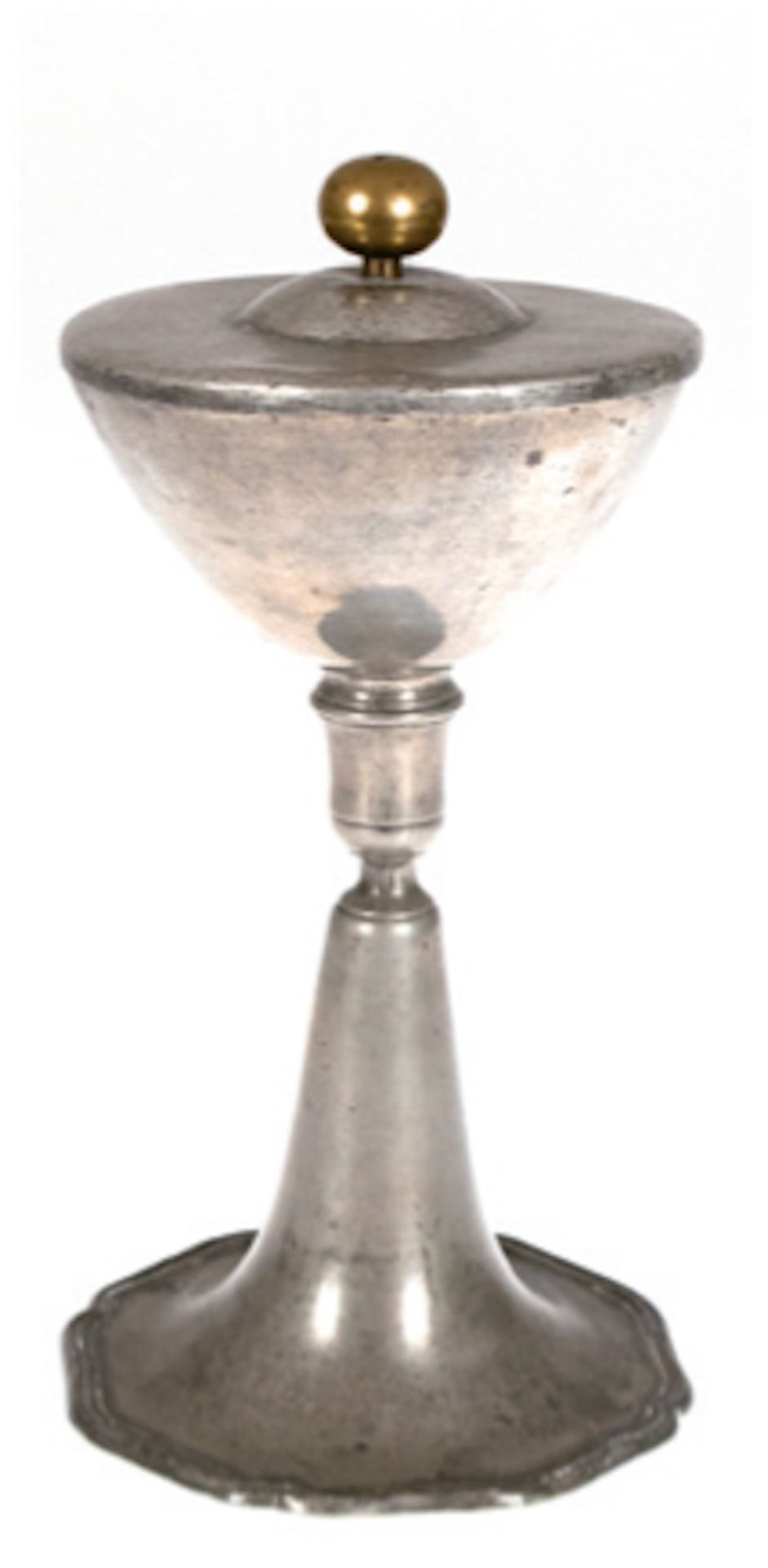 Ciborium, um 1850, Zinn, Deckel mit Kugelknauf aus Messing, H. 23,5 cm