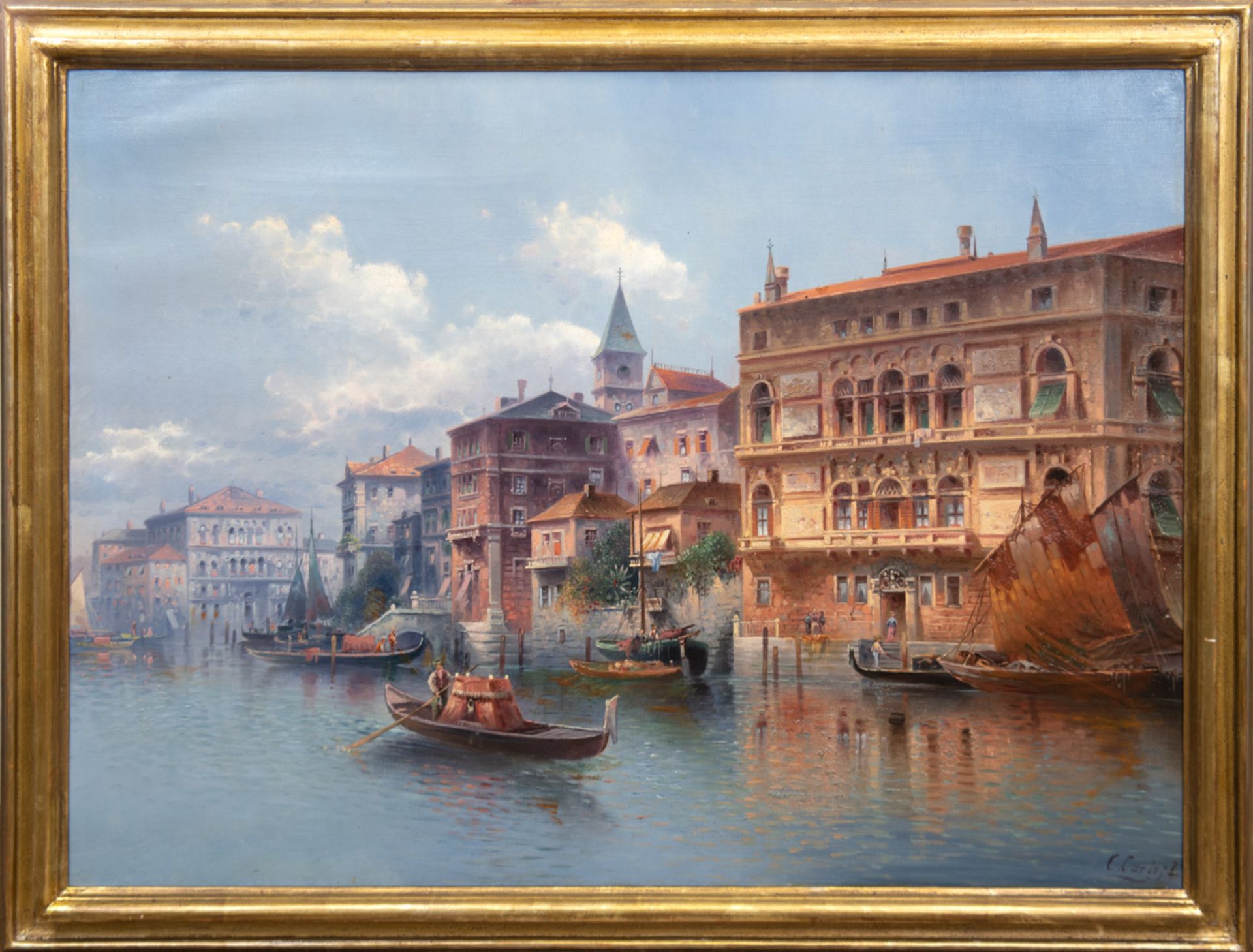 Carlo, C. (alias Karl Kaufmann (1843 Neuplachowitz-1901 Wien) "Ansicht von Venedig",Öl/Lw., - Bild 2 aus 4
