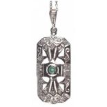 Kette und Anhänger im Art Deco-Stil, 925er AG, rhodiniert, 1 Smaragd 0,11 ct. und 30Brillan