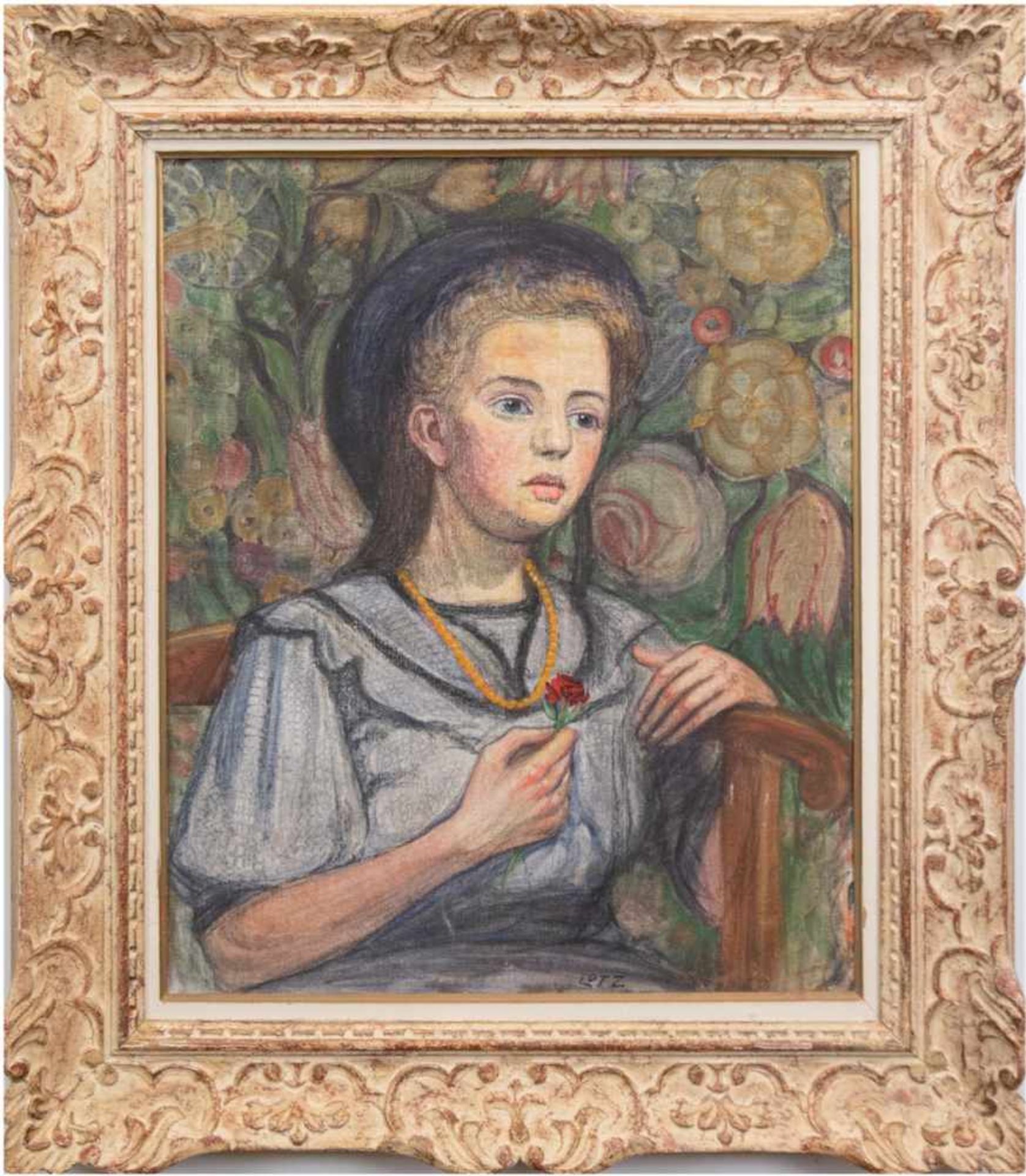 Lotz, Marie (1877 Basel-1970 Birsfelden) "Porträt eines sitzenden Mädchens", Öl/Lw., sign.