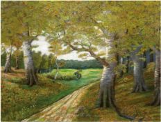 Vogel, Heinrich Max (1871 Dresden-1939 Niederwartha) "Landweg am Waldrand", Öl/Lw., 1 kl.Hin