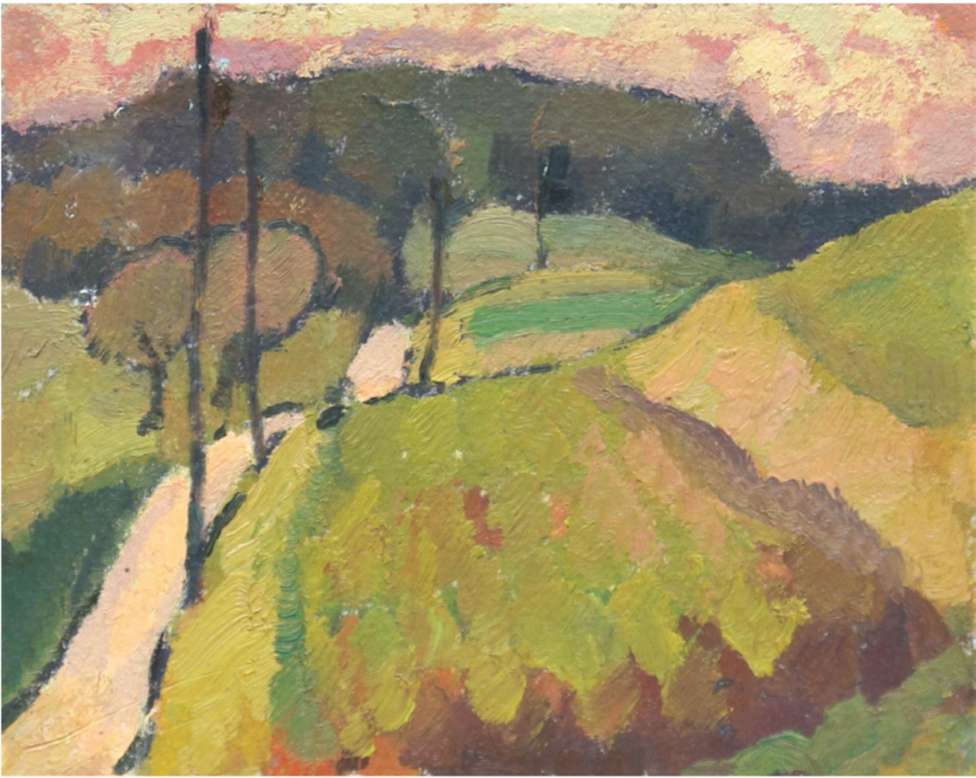 Köhler-Röber, Minna (1883 Reichenbach-1957 Friesen) "Hügelige Landschaft", Öl/Papier,vers