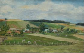 "Nielsen, Jens "Weite Feld- und Wiesenlandschaft mit Kühen auf der Weide", Öl/Lw., sign.u.r