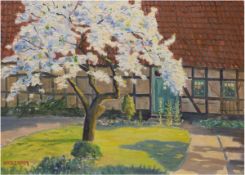 Holm, Lorenz "Baumblüte vor dem Haus", Öl/Lw., sign. u.l., 42x52 cm, Rahmen