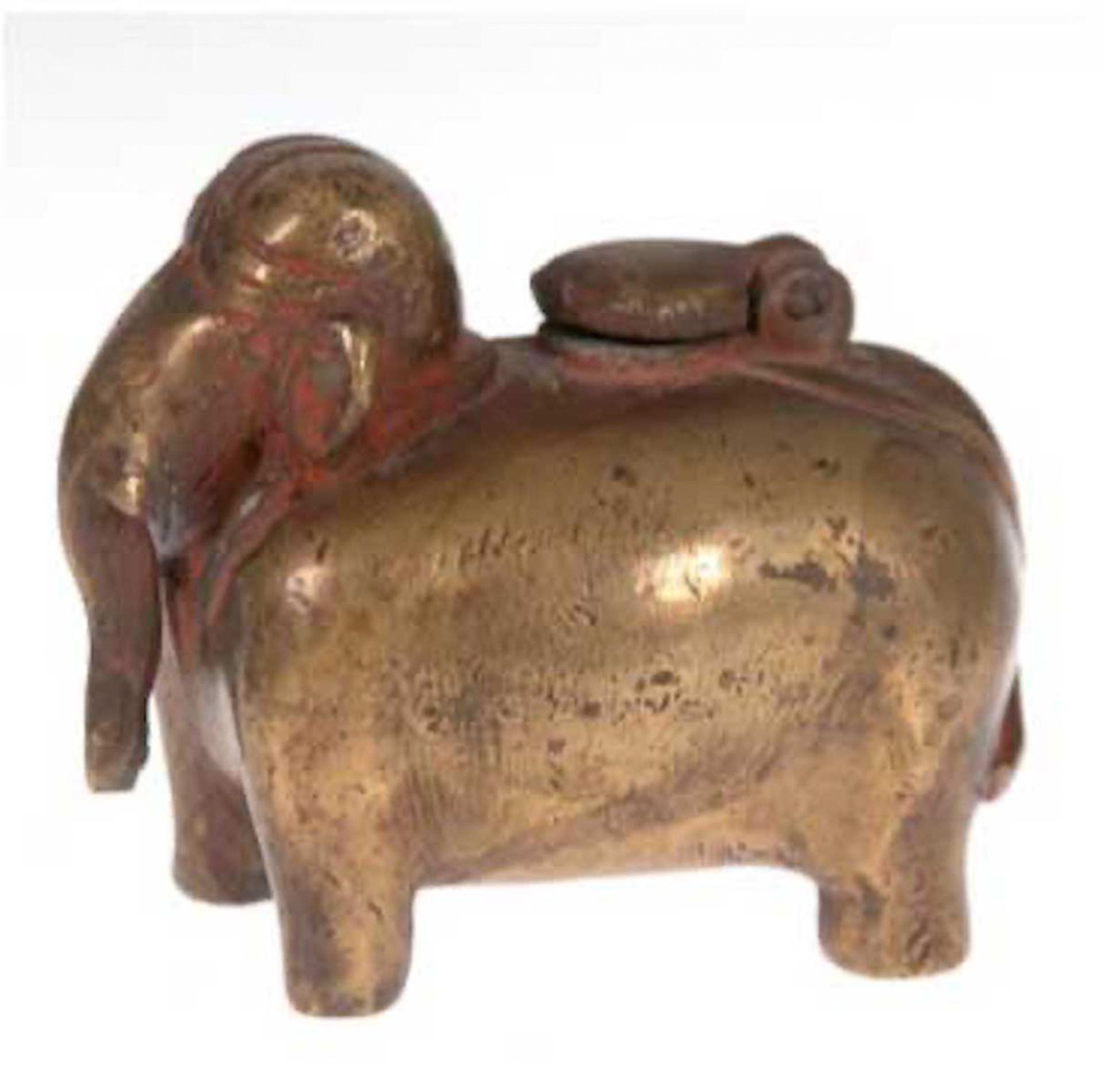 Tintenfass "Elefant", Indien, 19. Jh., Messing, Gebrauchspuren, H. 6,5 cm