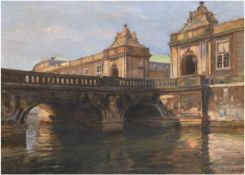Bjulf, Sören Christian (1890-1958 Dänemark) "Stadtbrücke über den Fluß", Öl/Lw., sign.u
