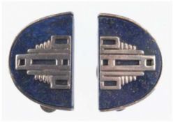 Art-Deco-Ohrclips, Lapislazuli, 925er Silber, punziert, Maße 2,3 x 1,6 cm, Gew. ca. 16,2 g