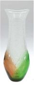 Murano-Vase, weißes Glas, mit grünem und gelbem Überfang und eingestochenen Luftblasen, H.