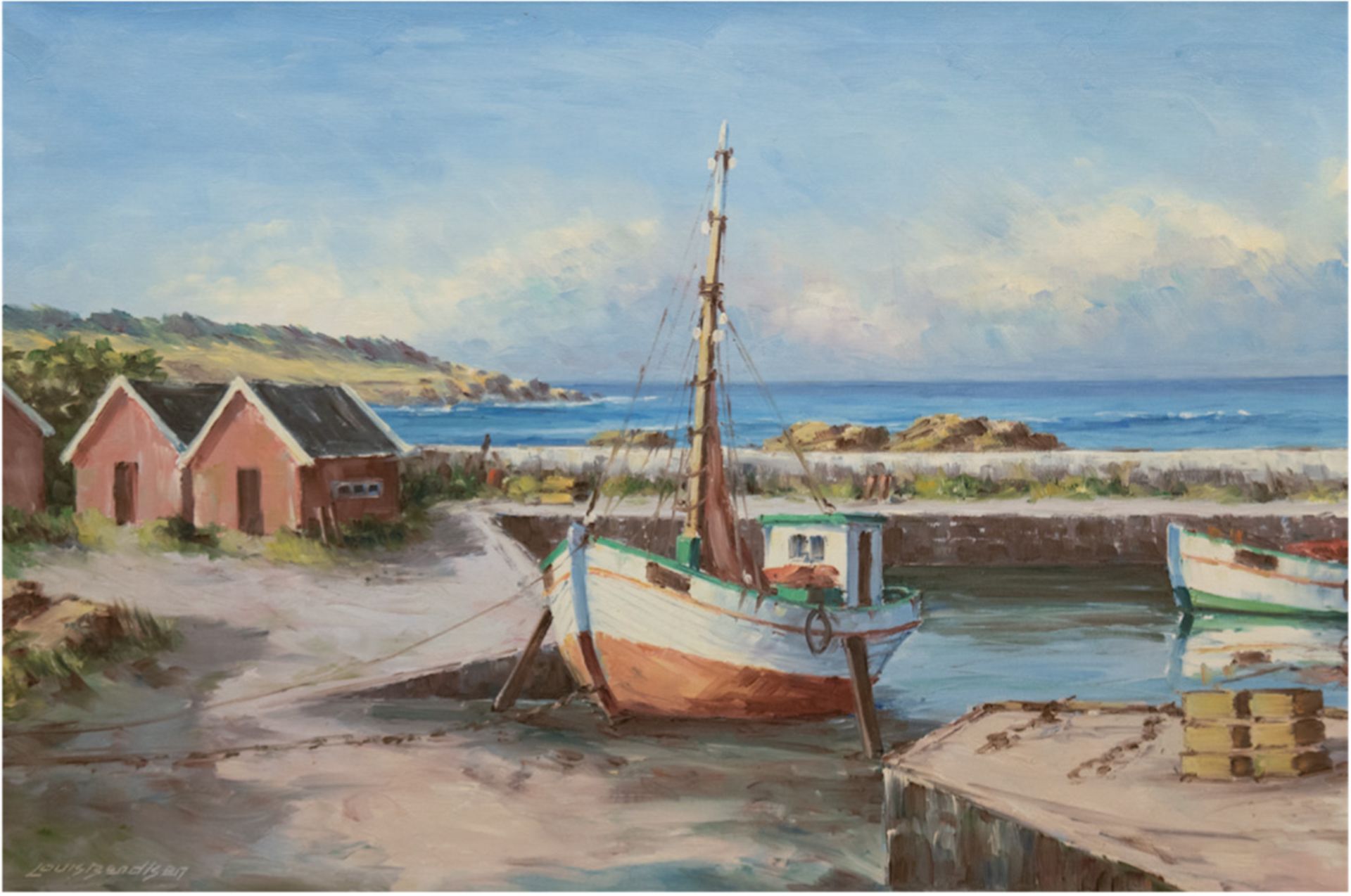 Bendken, Louis "Küstenlandschaft mit Fischerboot", Öl/Lw., sign. u.l., 67x97 cm, Rahmen