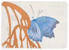 Rosenthal-Postkarte, hauchdünnes Porzellan, Motiv 12 "Papillon" von Alain Le Foll, sign.,16x