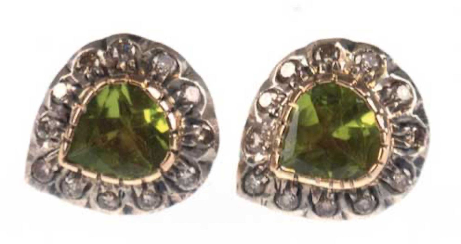 Ohrstecker, 750er Gold, Brillanten 0,50 ct., Peridot's 2,0 ct., Maße ca. 1,4 x 1,2 cm,Gew. 4