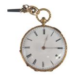 Taschenuhr "C. Loup", Ende 19. Jh., 2 Deckel 18 ct GG, Rückseite fein ziseliert, 2spielende