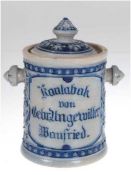 Kautabaktopf um 1900, "Kautabak von Gebr. Ungewitter Wanfried", salzglasiertes Steinzeugmit b