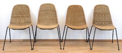 Satz von 4 Stühlen, Dänemark, 60er Jahre, Sitz und Rückenlehne mit Weidengeflecht,83x47x55