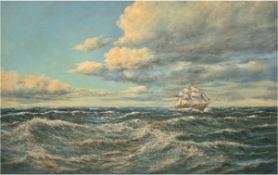 Marinemaler um 1940 "Dreimastbark auf hoher See", Öl/Hf., undeutl. sign u.r., 60x90 cm,Rahme