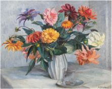 Siemers. G. "Blumenstilleben- Dahlien in Vase", Öl/Lw., sign. u.r., 65x75 cm, Rahmen