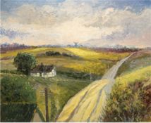 Serber (Dänischer Maler) "Hügelige Feld- und Wiesenlandschaft", Öl/Lw., sign. u.r.,84x99,5