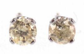 Brillant-Ohrstecker, 585er WG 14 kt., Solitäre, champagnerfarbend, zus. 0,23 ct.