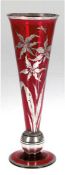 Vase, um 1920, Rubinglas mit floraler Silberauflage, etwas berieben, H. 27 cm