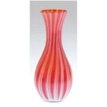 Murano-Vase, farbloses Glas, mit weißen, roten und gelben Streifendekor, H. 18 cm