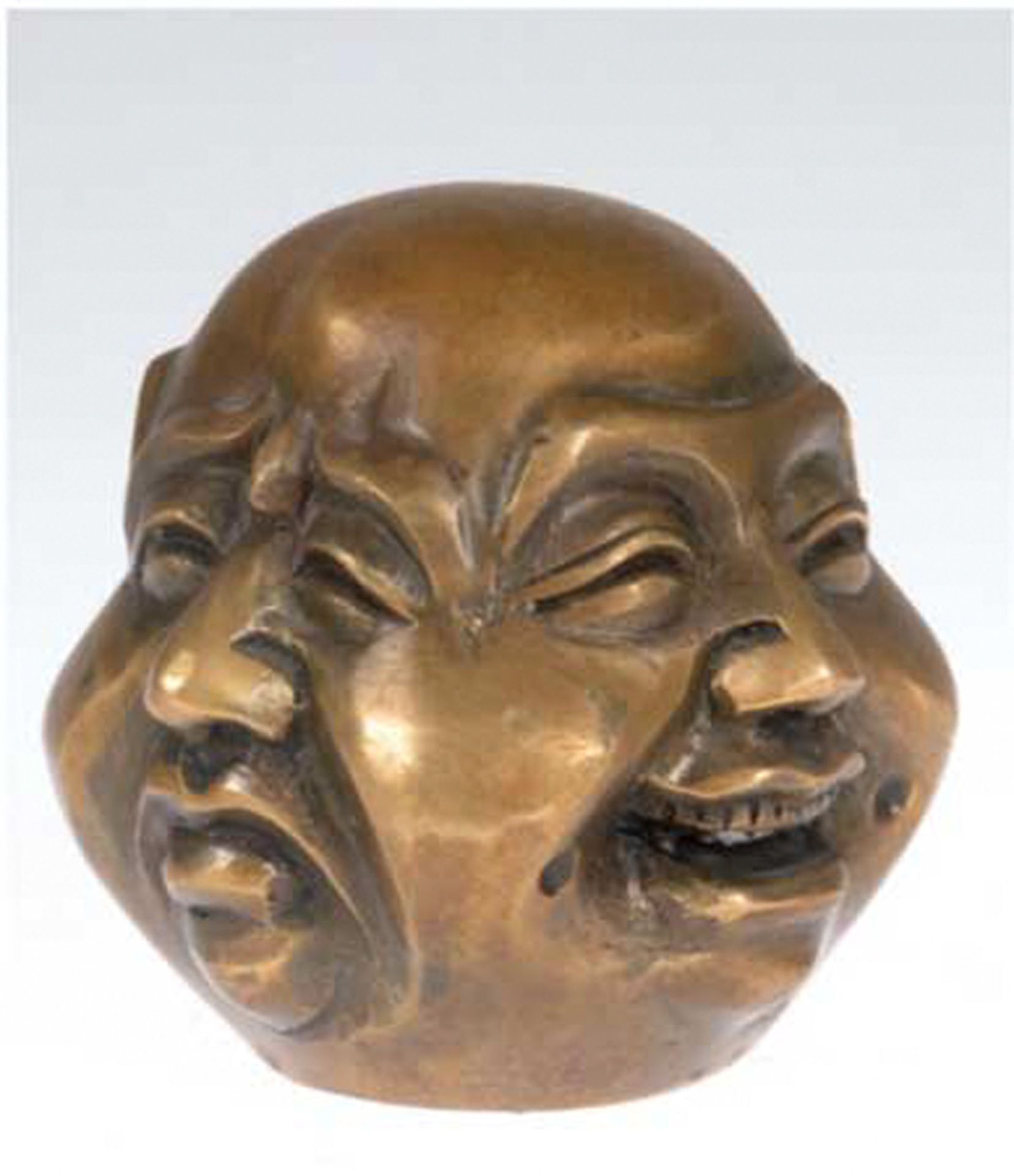 Buddhakopf mit 4 Gesichtern, Bronze, gemarkt, stellt 4 Stimmungen dar, Freude,Traurigkeit, Wu
