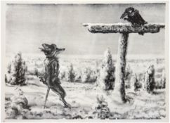 Weber, Andreas Paul (1893 Arnstadt-1980 Schretstaken bei Mölln) "Fuchs und Rabe",Lithographi