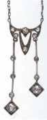 Jugendstil-Collier, Silber und 585er GG, stilisierter Jugendstil-Abhang besetzt mitAltschliff