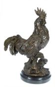 Skulptur "Hahn", Bronze, braun patiniert, H. 29 cm, auf Marmorplinthe, H. 3 cm