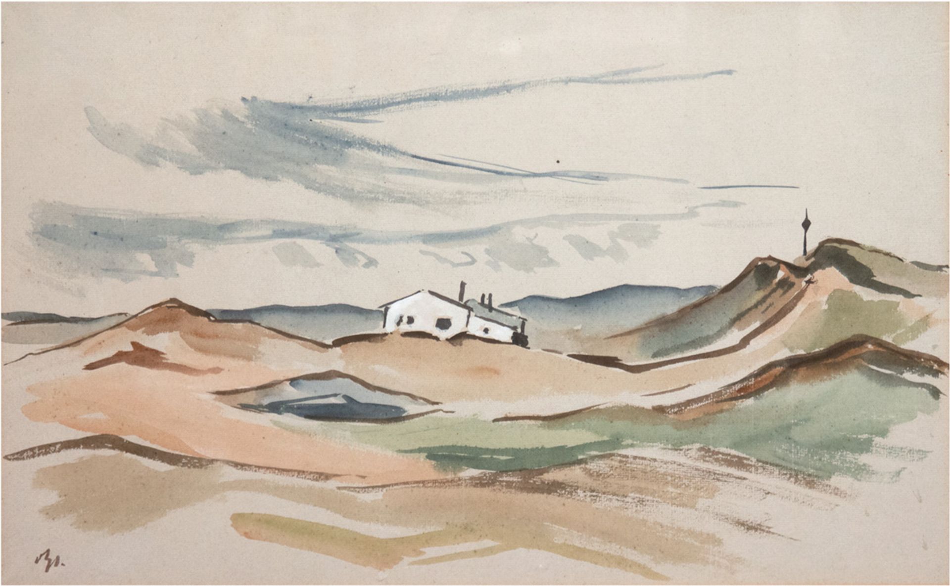 Landschaftsmaler des 20. Jh. "Dünenlandschaft auf Sylt", Aquarell, monogr. u.l., 40x60 cm,hi