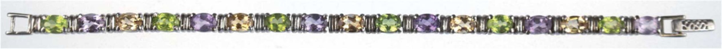 Armband, 925er AG, Citrine, Amethyste, Peridots, Länge ca. 18,6 cm, Gew. 19,2 g