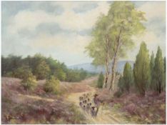 Maler Anfang 20. Jh. "Schäfer in Heidelandschaft", Öl/HF., unleserl. signiert u.l., 56x73cm