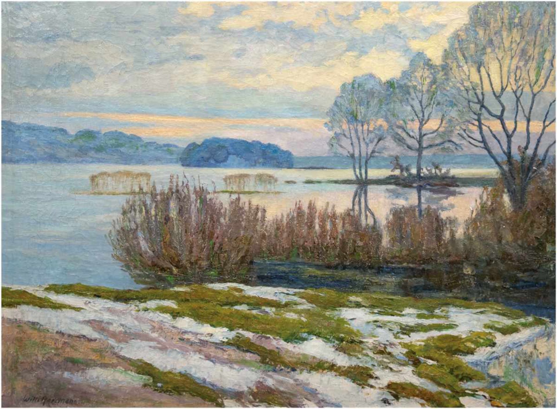 Hermann, Willy (1895 Berlin-1963 ebenda) "Februarmorgen am Stößelsee", Öl/Lw. sign. u.r.,v