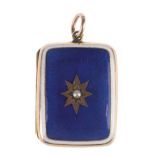 Medaillon, 18 kt GG, blau emailliert, Sterndekor mit Saatperle, 2,7x2,1 cm