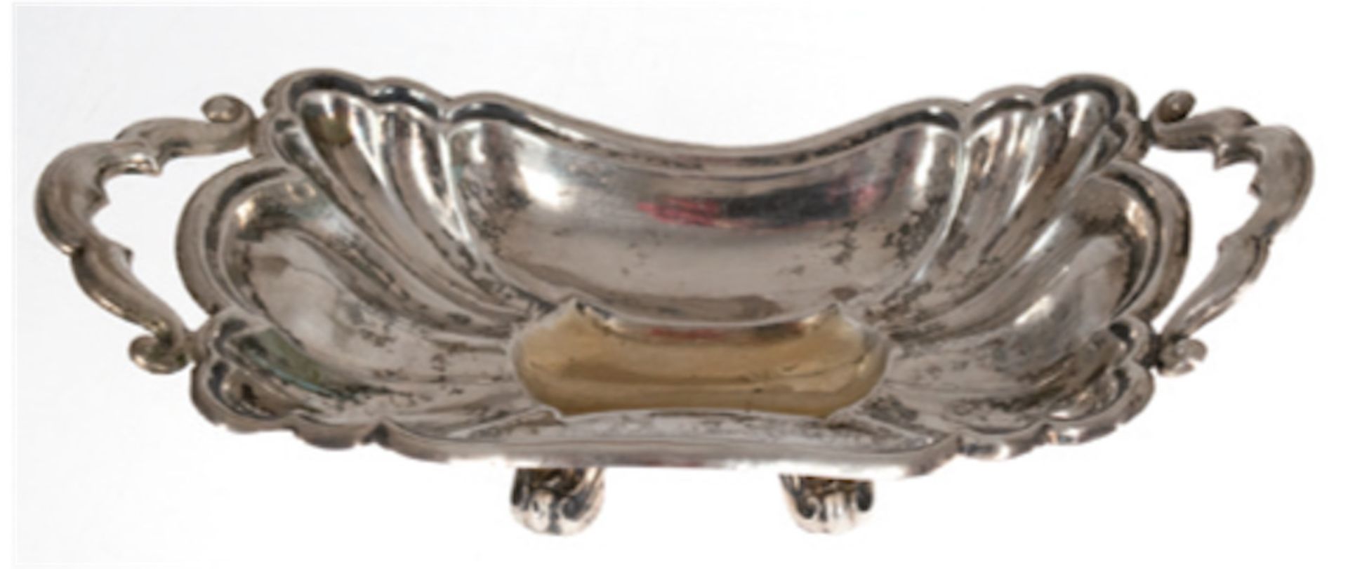 Biedermeier-Schale, Silber, geprüft, ca. 105 g, rechteckige geschweifte Form mitbeidseitigen