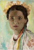 Funke, Bernd (1902 Essen-1988 Heide) "Porträt einer jungen Frau in Tracht", Öl/Hartfaser,