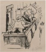 Zille, Heinrich (1858- 1929 Berlin) "Familie auf dem Balkon", Original Litho, WVZRosenbach 19