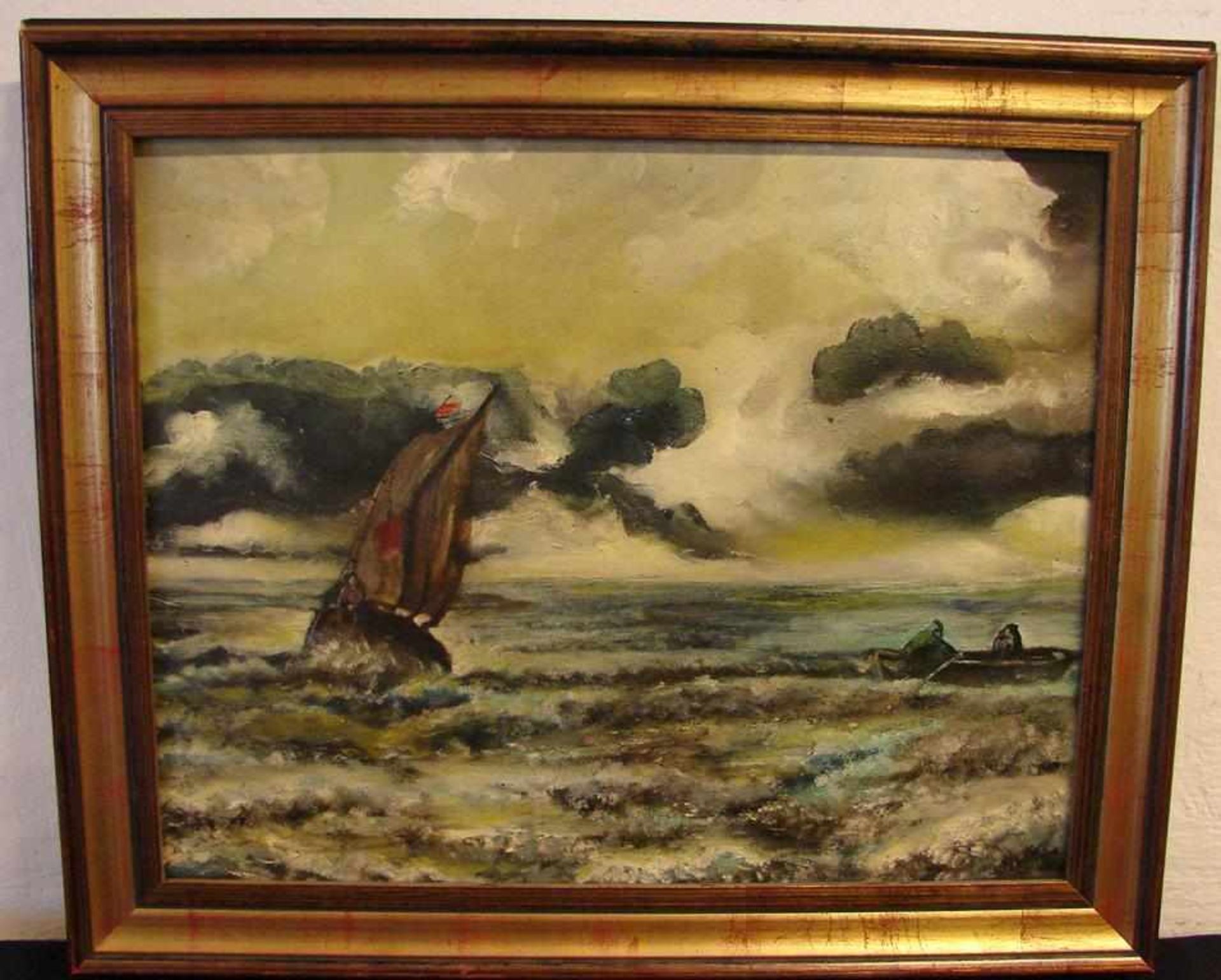 "Boote auf See", ÖL/L, u.re.sig., rücks. bez. H. Wilms, ca. 48 x 40 cm<b