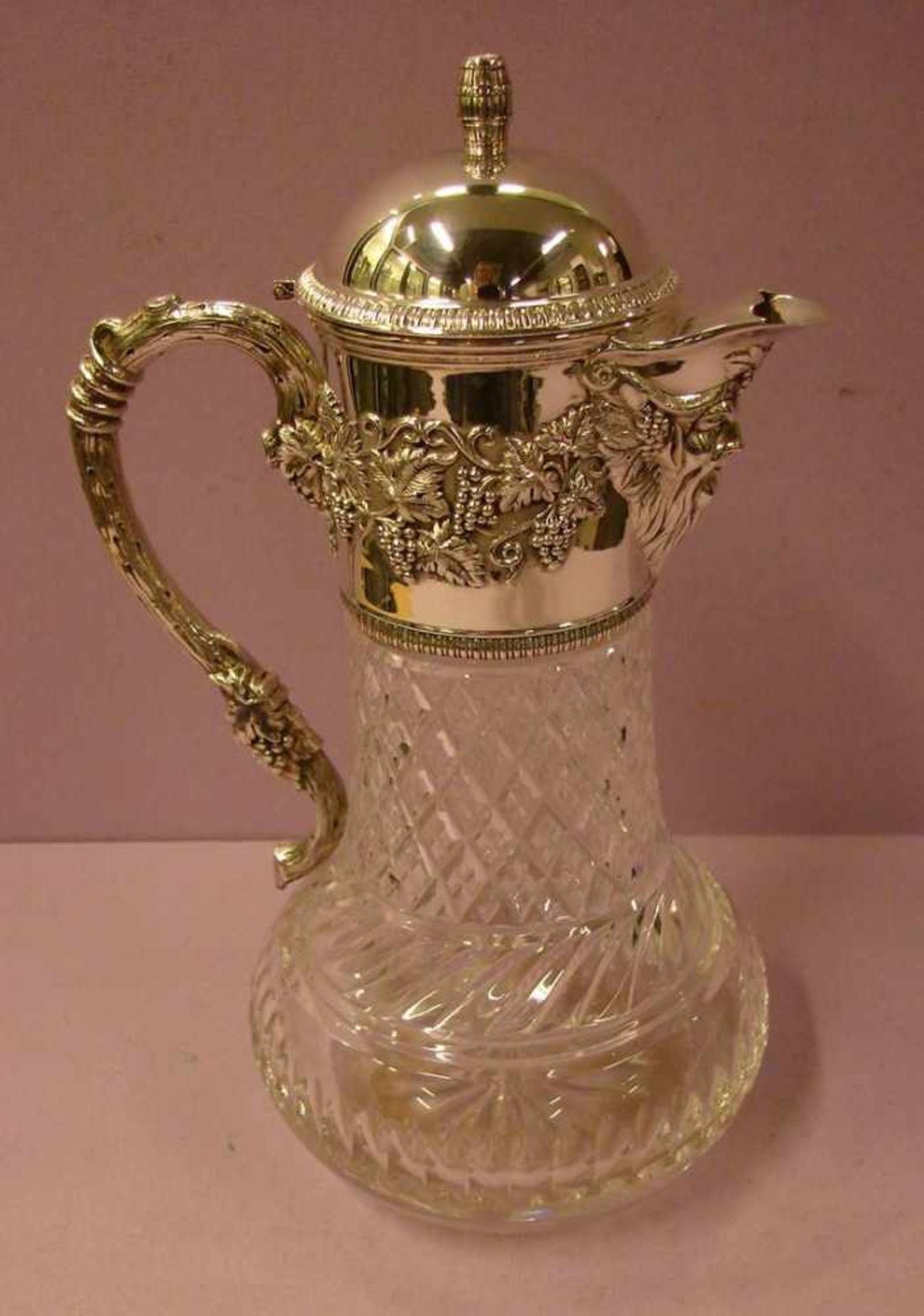 Wasserkanne, Glas/Silber, 925er Silber, H. ca. 30 cm