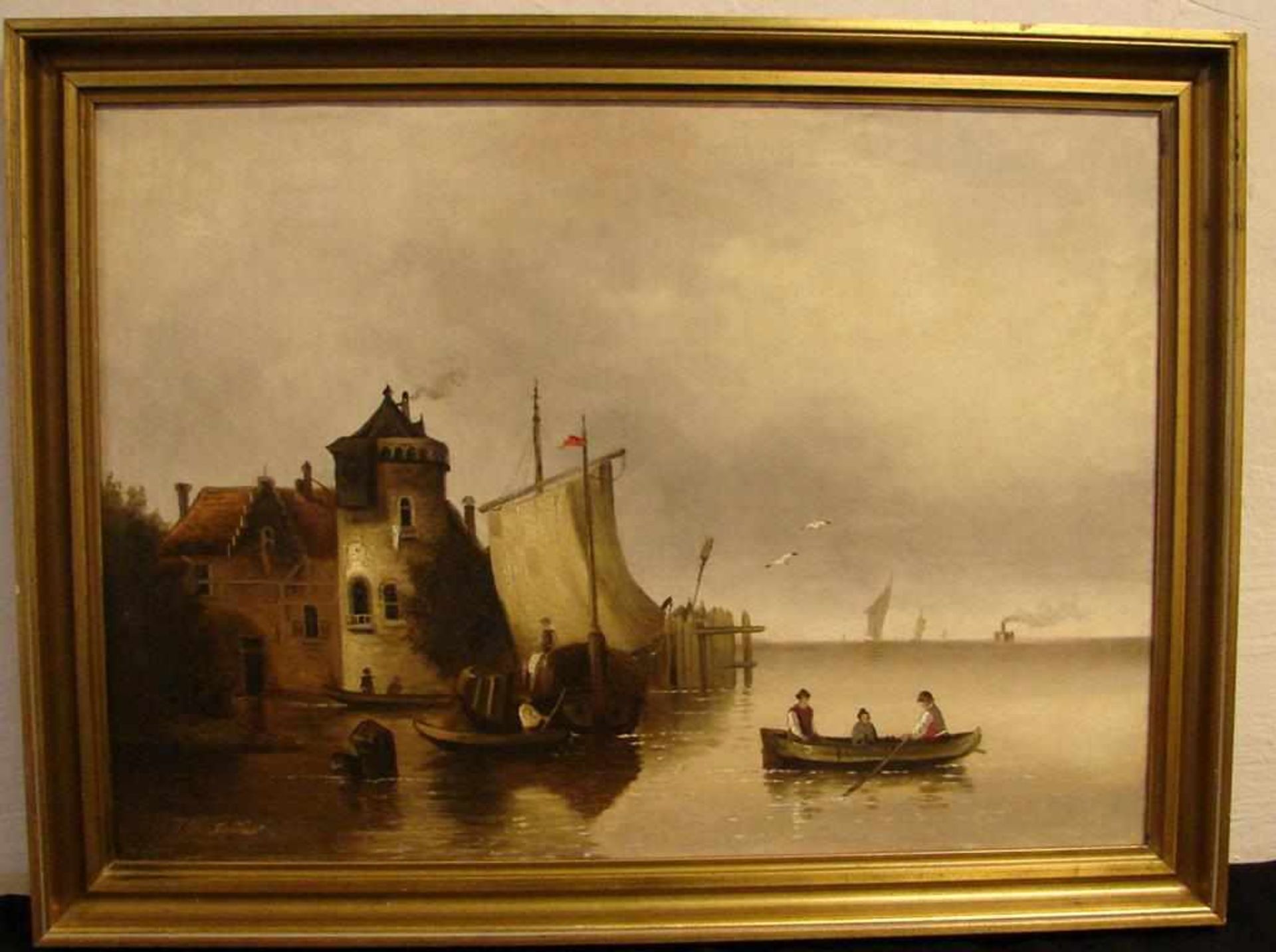 "Boote im Hafen". Öl/L., u.li.unleserlich sig., ca. 64 x 47 cm<