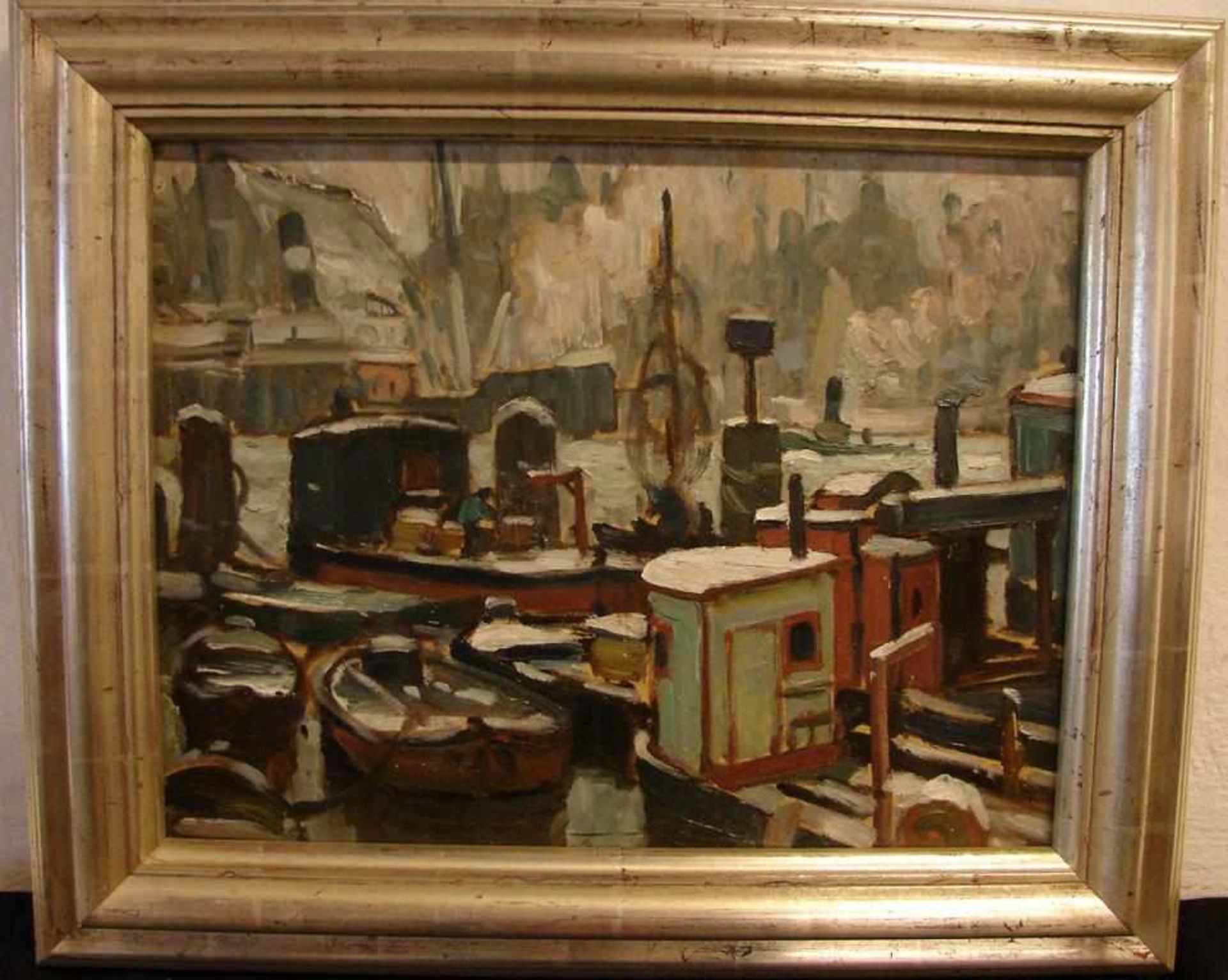 HANS HARTIG (1873-1936), "Hafen", ÖL/Karton, ohne sig.,<