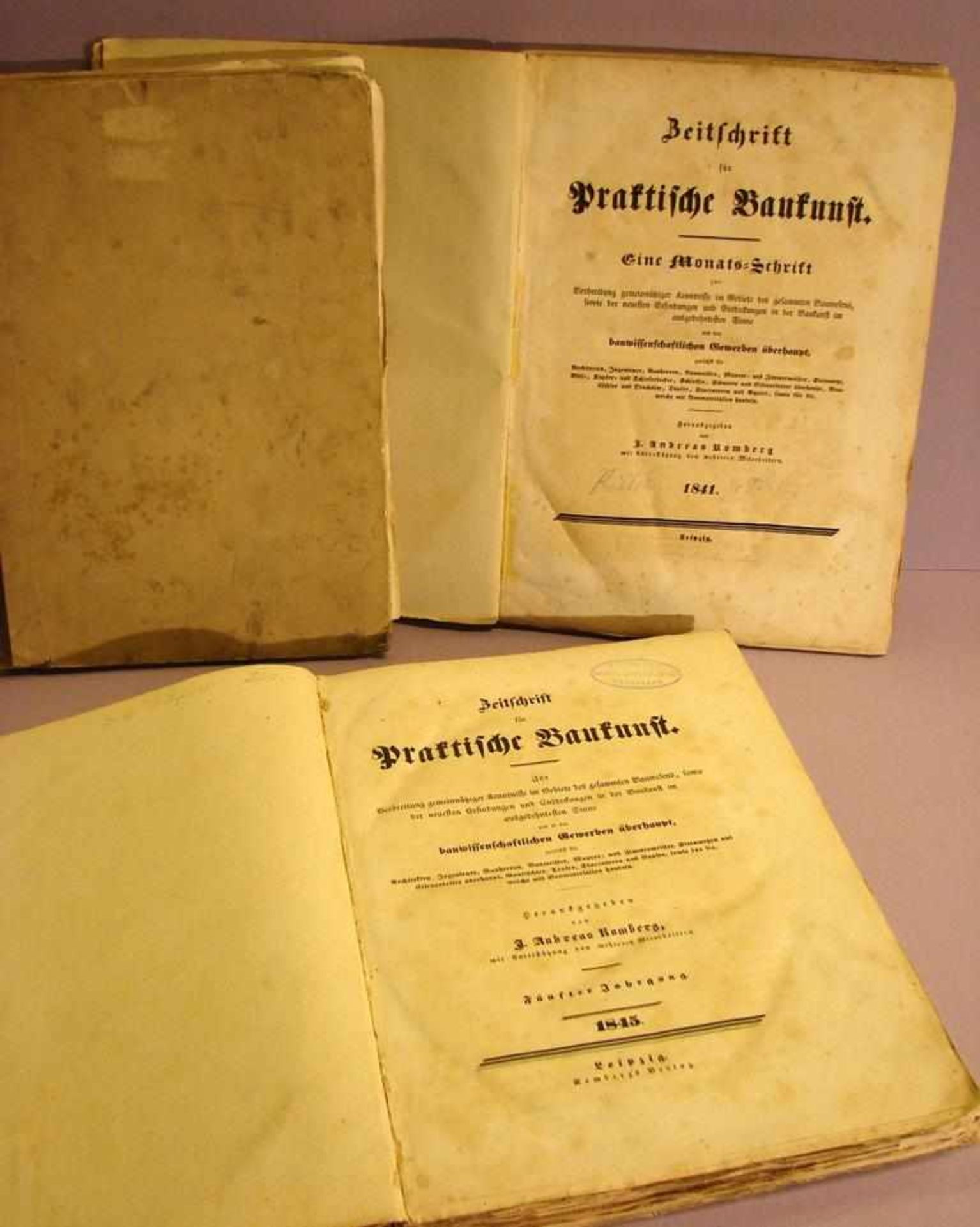 Konvolut Bücher, 3 Stück, "Zeitschrift für grafische Baukunst", von 1841,<br