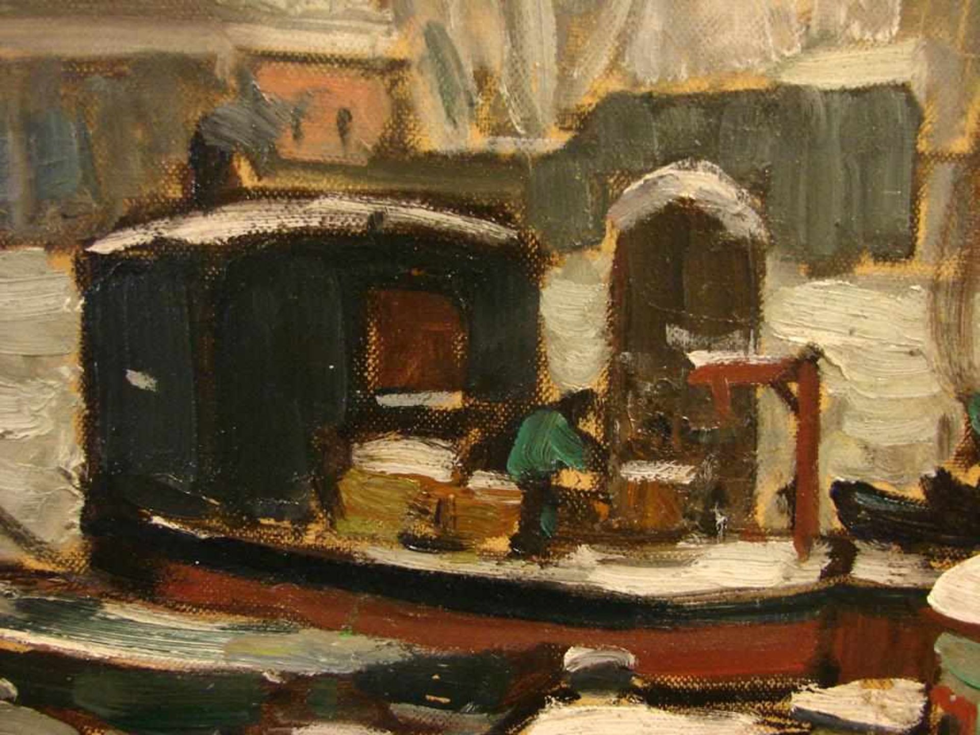 HANS HARTIG (1873-1936), "Hafen", ÖL/Karton, ohne sig.,< - Image 2 of 5